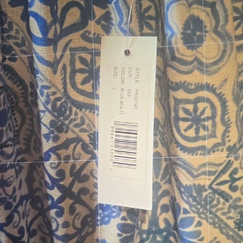Blue and White Printed Puff-Sleeve Maxi Dress - Picture 8 of 8